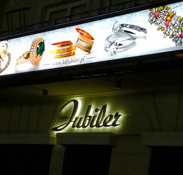 Jubiler - kaseton i litery zewnętrzne - podświetlane